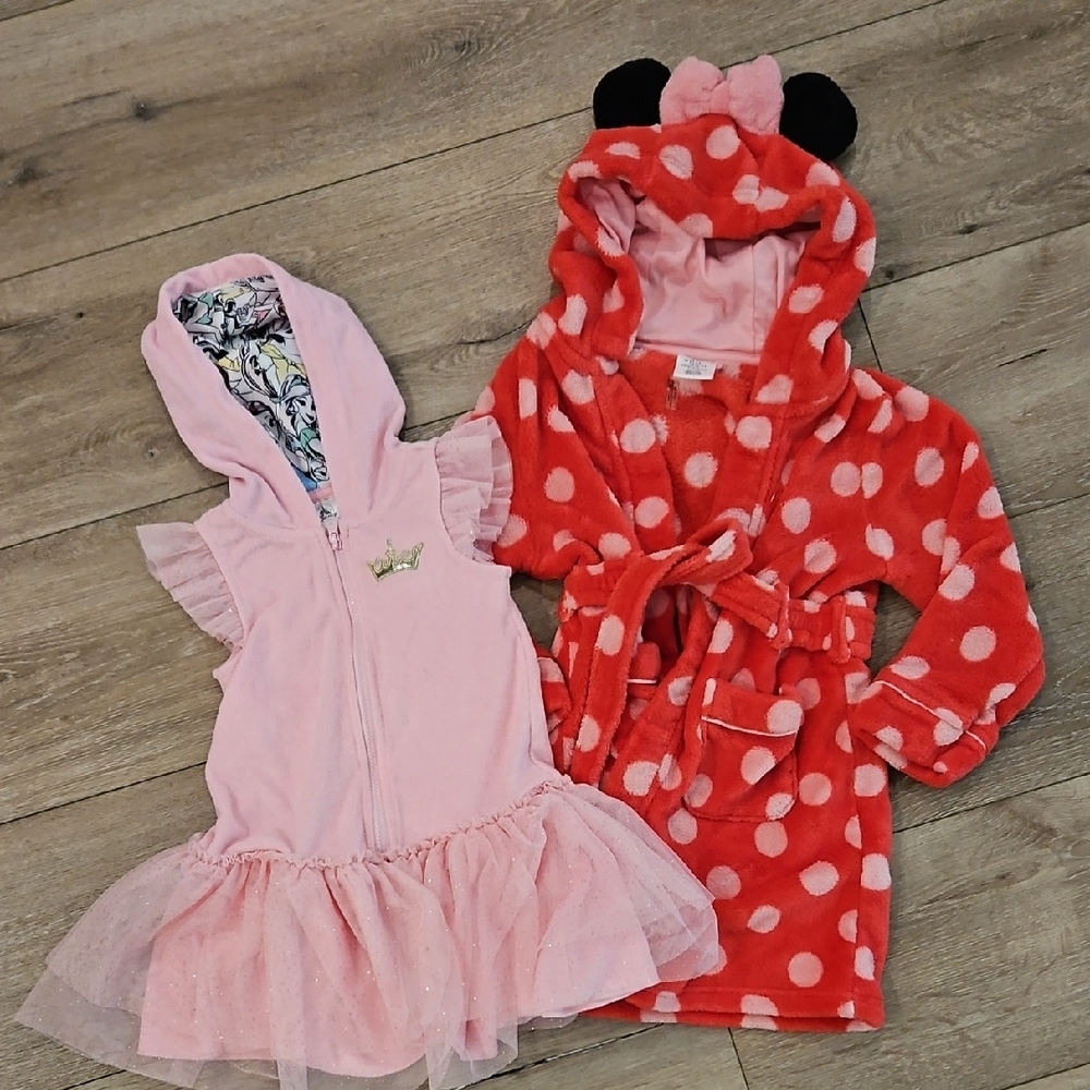 Red Polka Dot Hooded Robe and Pink Tutu Dress Set